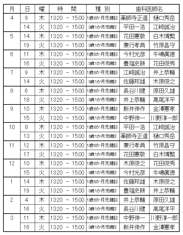小郡市歯科健診スケジュール
