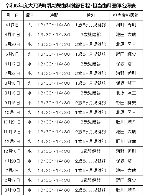 大刀洗町歯科健診スケジュール